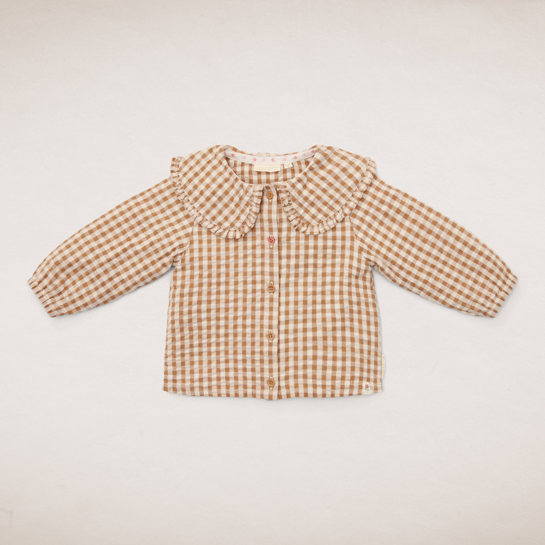 Brown Gingham Check Blouse