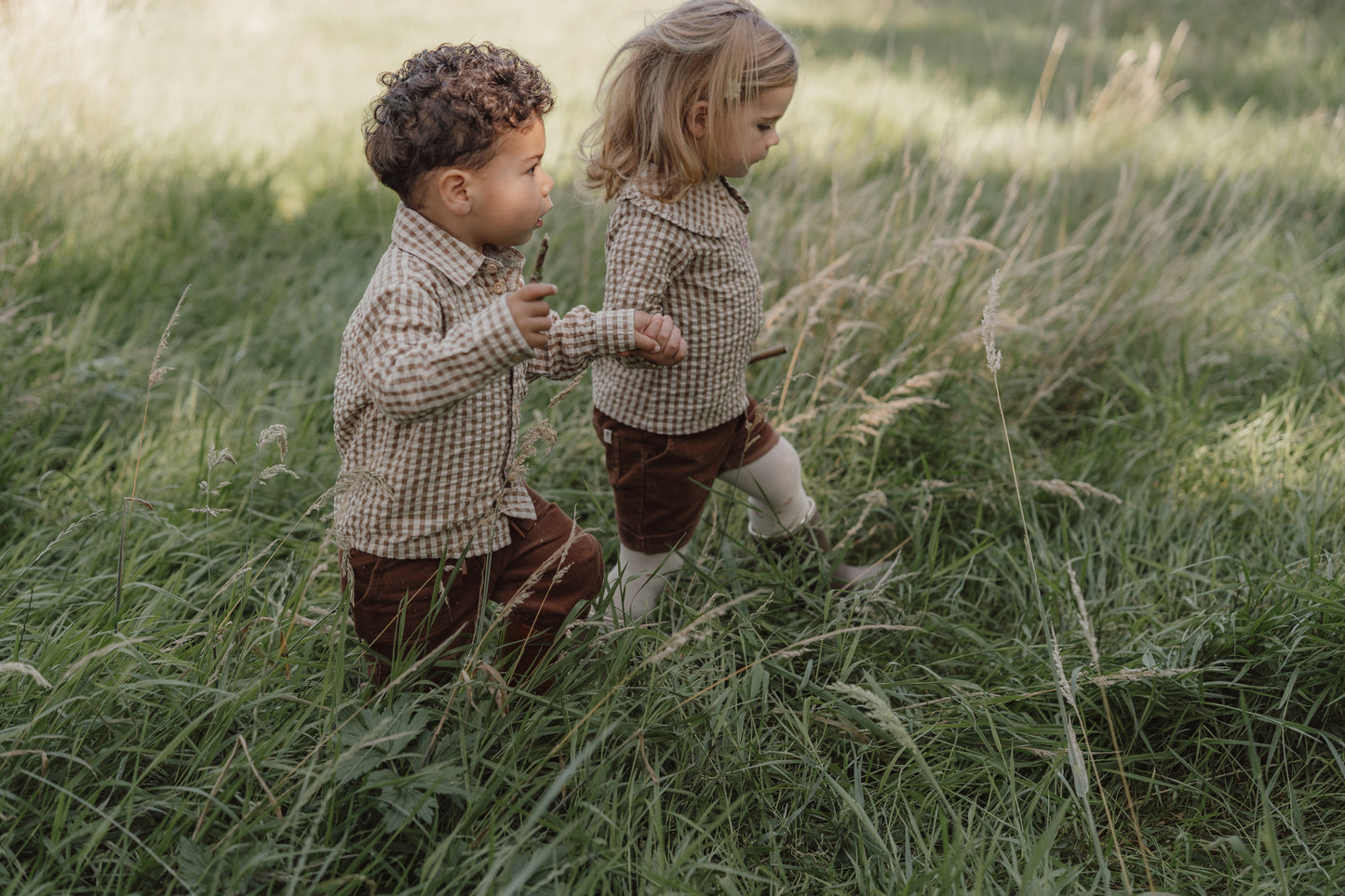 Brown Gingham Check Blouse