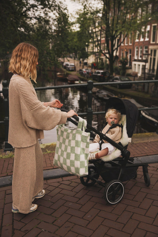 Checked Teddy Oversized Mum Bag - Pistachio