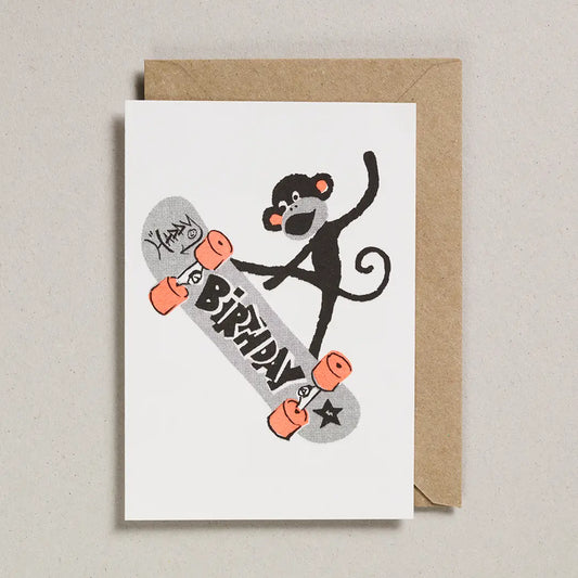 Skateboarding Monkey birthday card